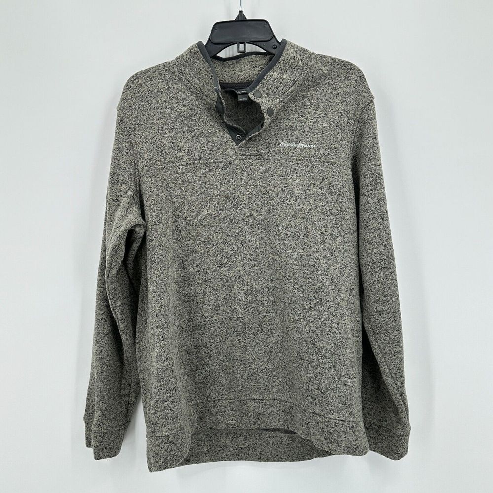 Eddie Bauer Radiator Sweater Mens L Gray Green Fleece Mock Neck Outdoor‎ Hiking